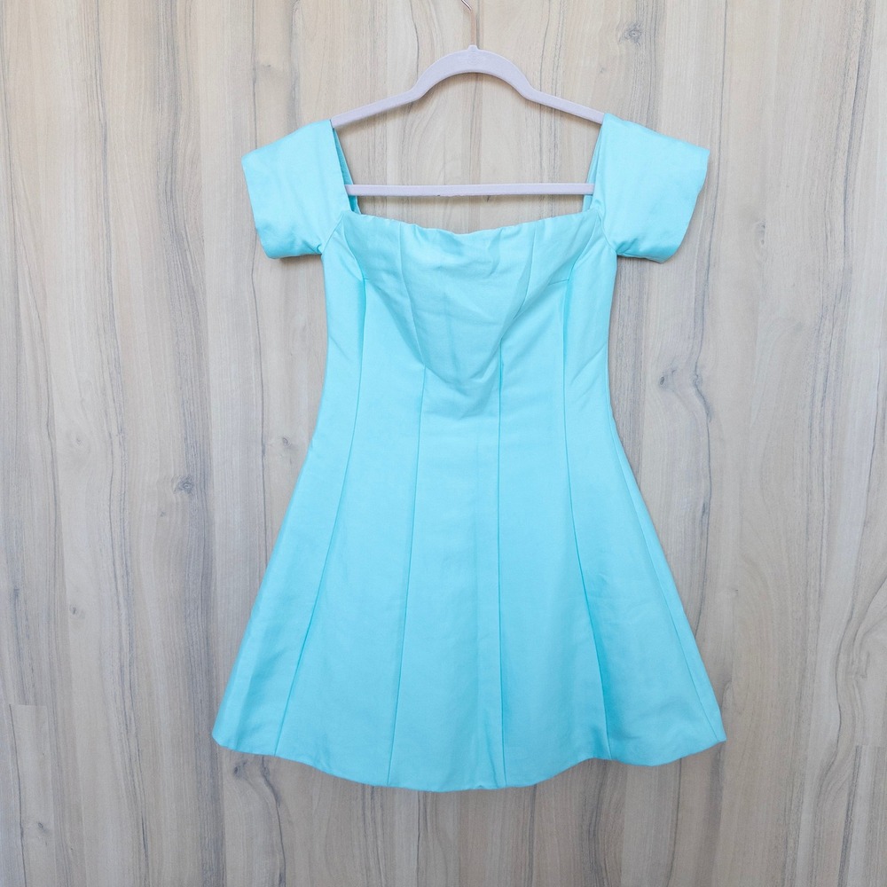 Womens Off Shoulder Flare Dress S Blue Coquette Regency Ballet Femnine Romantic